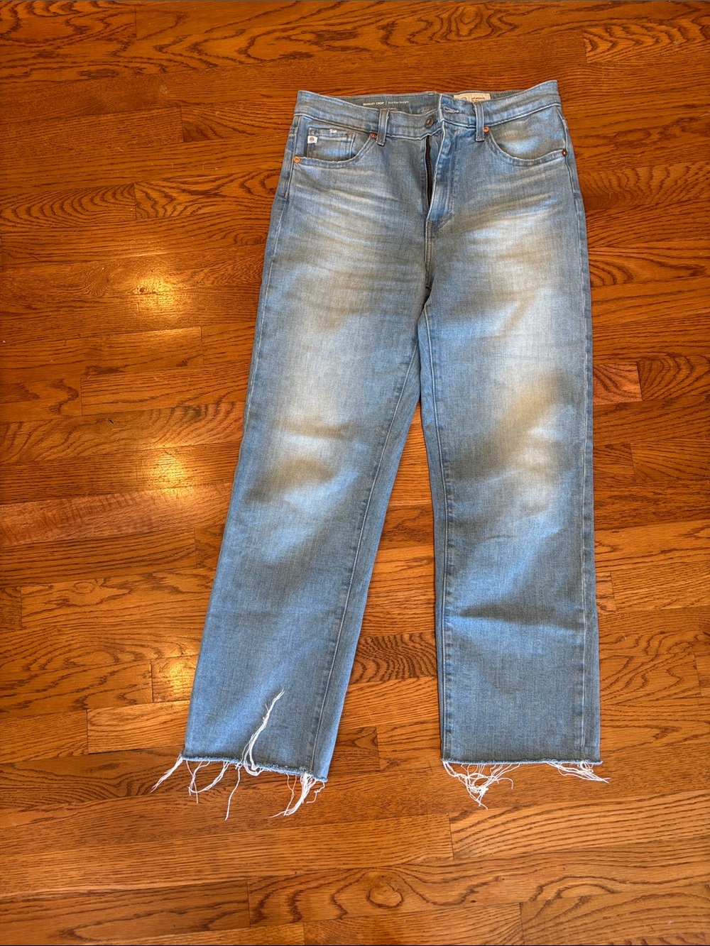 AG Adriano Goldschmied Light Blue Straight-Leg Jeans with Raw Hem